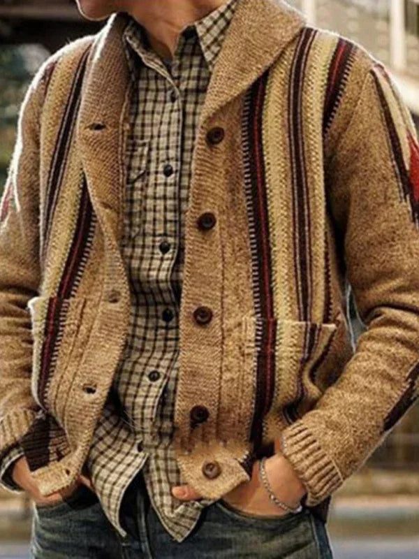 Autumn and Winter Long Sleeve Jacquard Sweater Lapel Outer Wear Sweater Jacket for Men - Shello's Creative Boutique