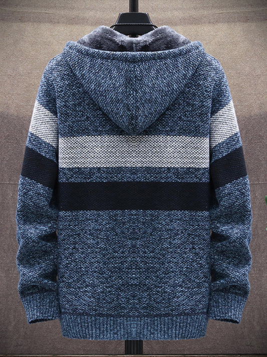 Fleece sweater cardigan Contrast color jacket youth slim fit trendy hooded jacket Shello Creative Boutique