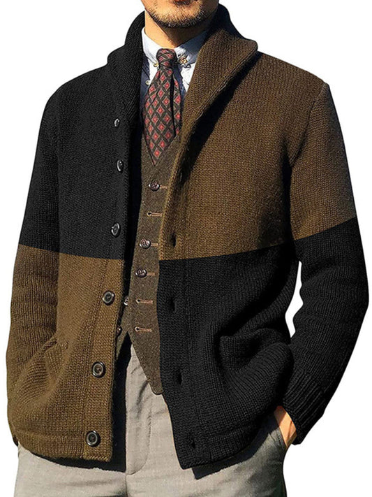 Men's Contrasting Color Block Button Long Sleeve Cardigan Shello's Creative Boutique