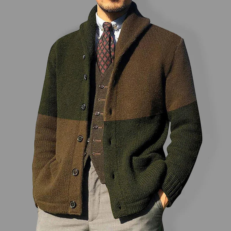 Men's Contrasting Colour Block Button Long Sleeve Cardigan - Shello's Creative Boutique