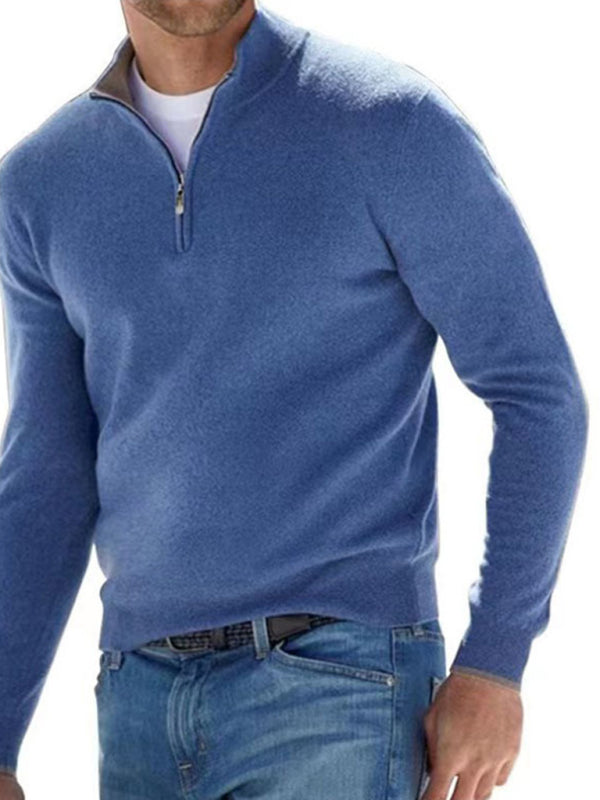 Long Sleeve V Neck Wool Fleece Zipper Men's Casual Top Polo Shirt Shello's Creative Boutique