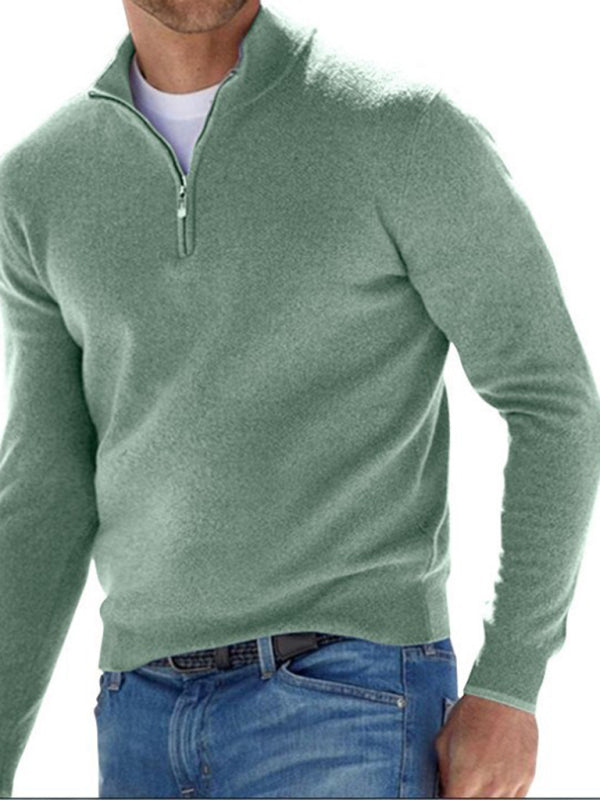 Long Sleeve V Neck Wool Fleece Zipper Men's Casual Top Polo Shirt Shello's Creative Boutique