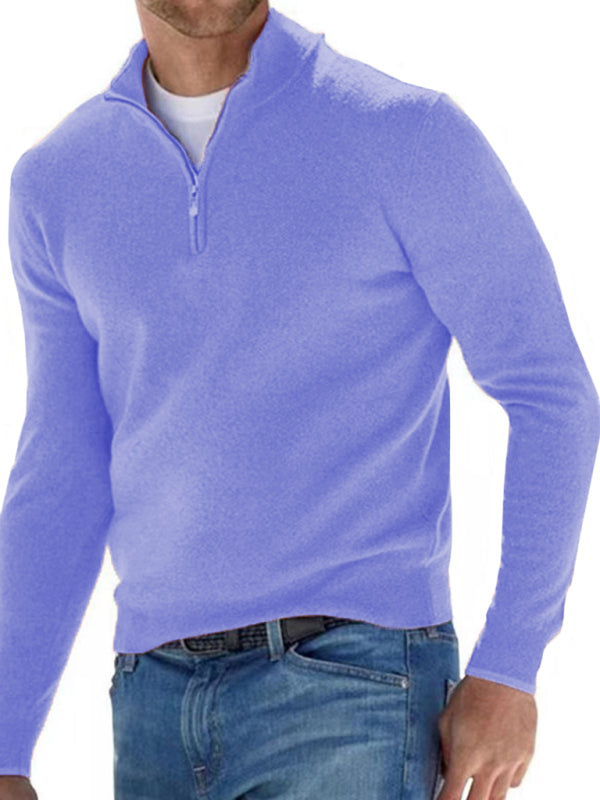 Long Sleeve V Neck Wool Fleece Zipper Men's Casual Top Polo Shirt Shello's Creative Boutique