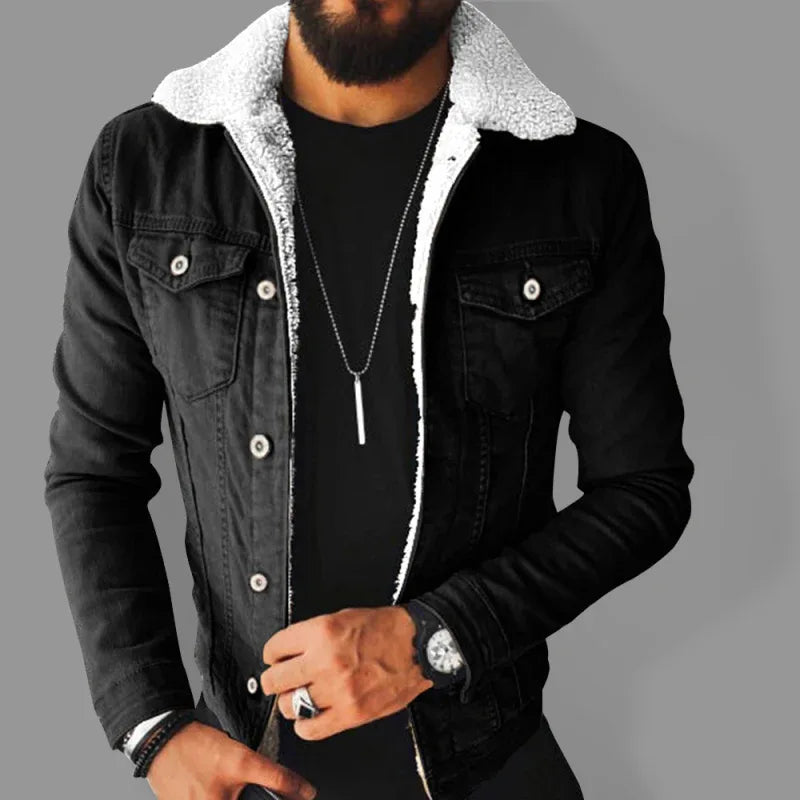 Men's Plush Lined Denim Jacket - Thickened Warm Casual Outer Jacket - Shello's Creative Boutique