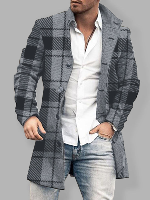 New men's woolen stand collar mid-length pocket casual coat Shello's Creative Boutique