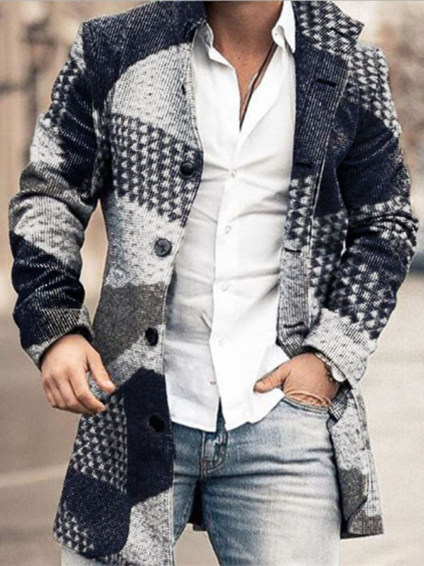 New men's woolen stand collar mid-length pocket casual coat Shello's Creative Boutique