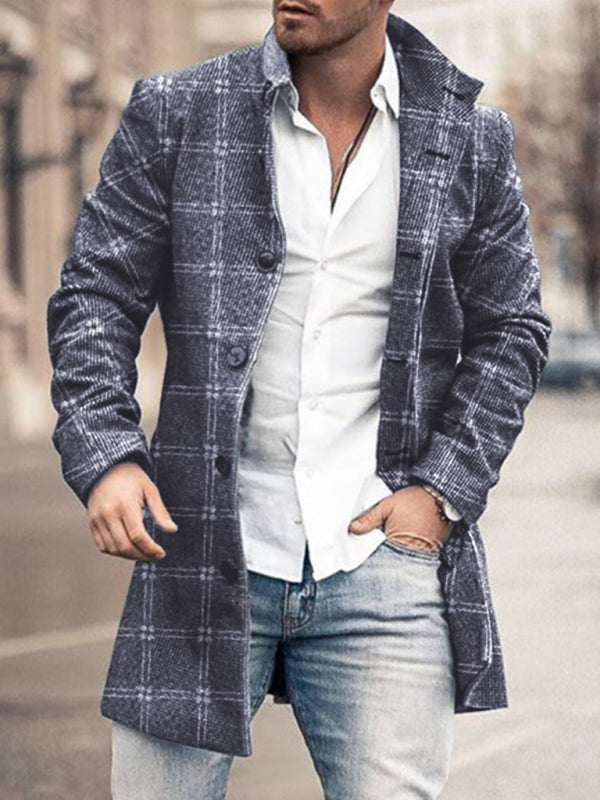 New men's woolen stand collar mid-length pocket casual coat Shello's Creative Boutique