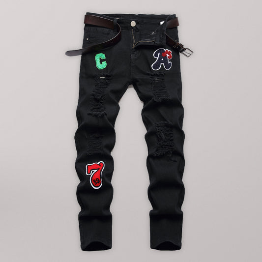New style Zhangzi pattern micro-elastic high-quality fabric slim fit small straight jeans Shello's Creative Boutique