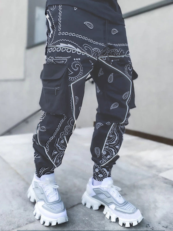 New printed cashew flower harem pants men's loose high street multi-pocket overalls Shello's Creative Boutique