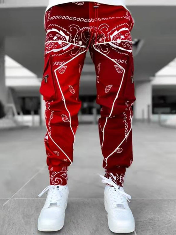 New printed cashew flower harem pants men's loose high street multi-pocket overalls Shello's Creative Boutique