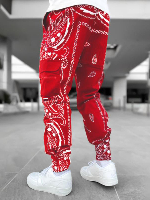 New printed cashew flower harem pants men's loose high street multi-pocket overalls Shello's Creative Boutique