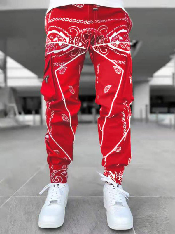 New printed cashew flower harem pants men's loose high street multi-pocket overalls Shello's Creative Boutique