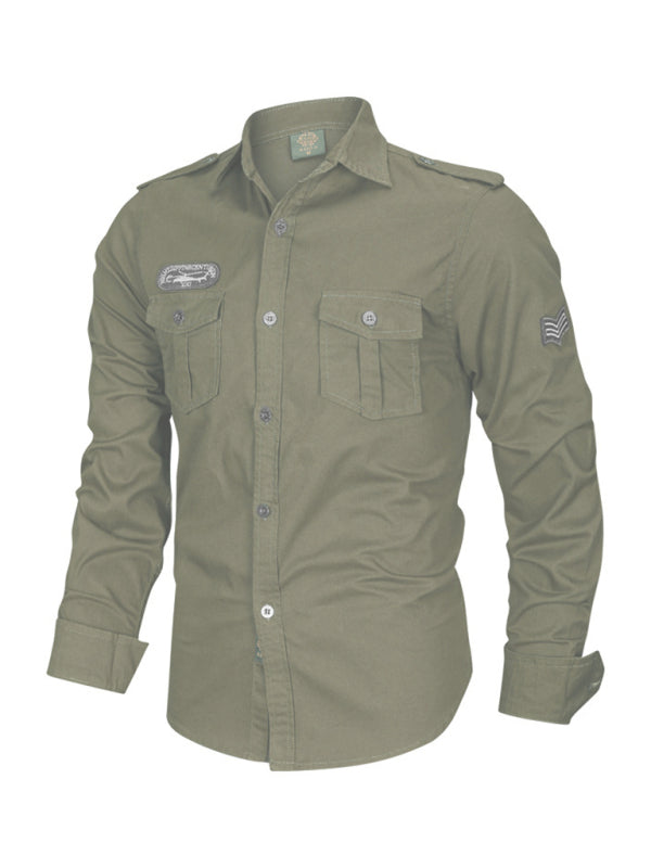 men's military style cotton long sleeve shirt Shello Creative Boutique