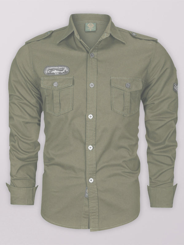 men's military style cotton long sleeve shirt Shello Creative Boutique