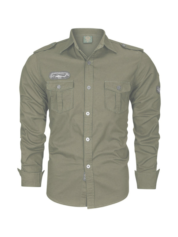 men's military style cotton long sleeve shirt Shello Creative Boutique