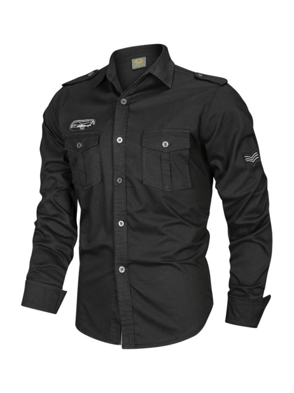 men's military style cotton long sleeve shirt Shello Creative Boutique