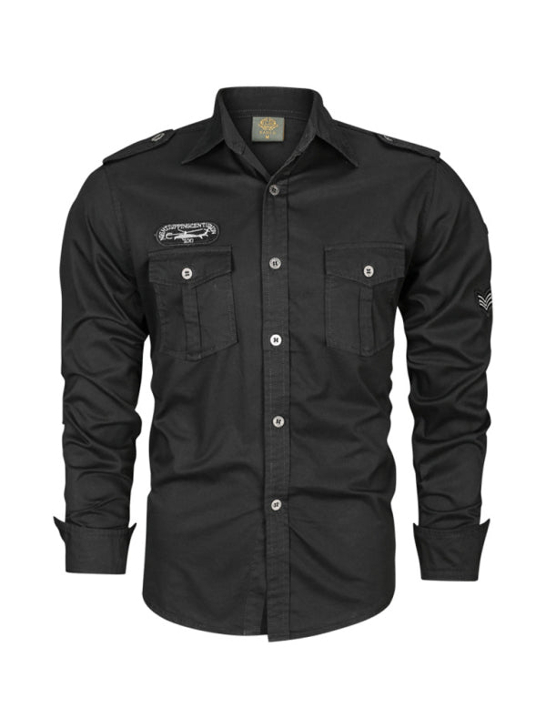 men's military style cotton long sleeve shirt Shello Creative Boutique
