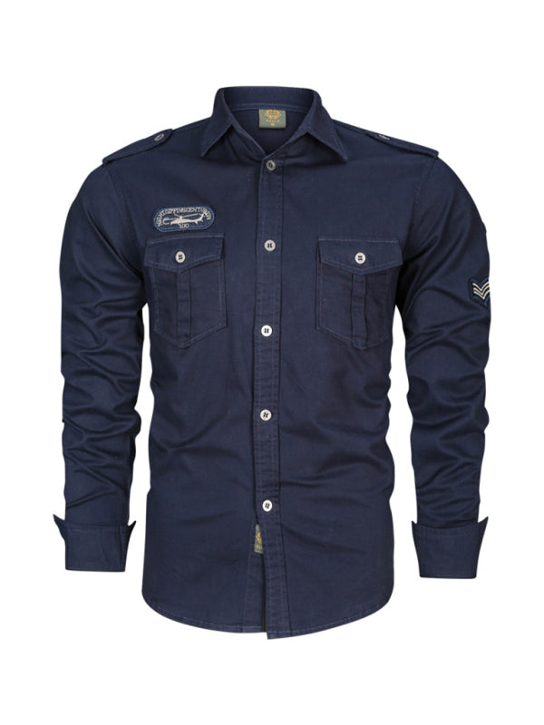 men's military style cotton long sleeve shirt Shello Creative Boutique