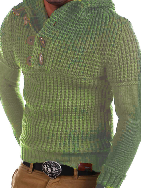 Men's Solid Color Lapel Collar Diagonal Button Horn Button Pullover Sweater Shello's Creative Boutique