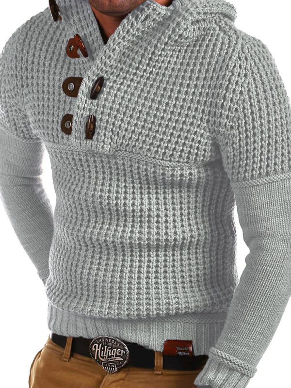 Men's Solid Color Lapel Collar Diagonal Button Horn Button Pullover Sweater Shello's Creative Boutique
