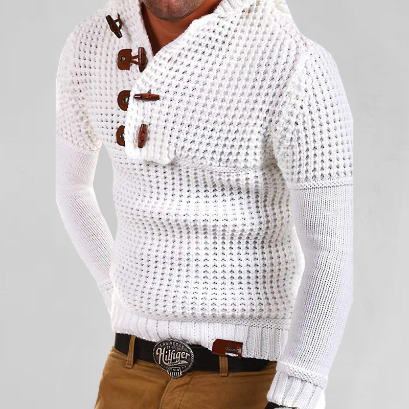 Men's Solid Color Lapel Collar Diagonal Button Horn Button Pullover Sweater Shello's Creative Boutique