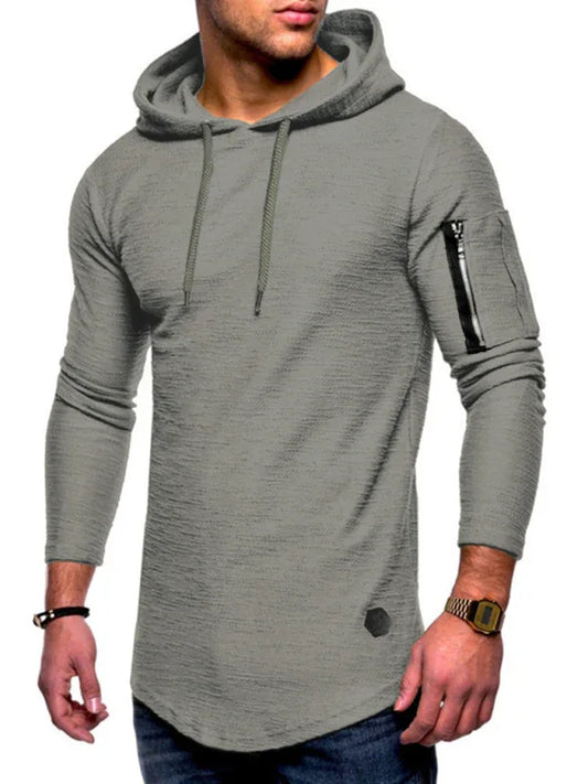 Men's solid color hooded casual long-sleeve T-shirt - Shello's Creative Boutique
