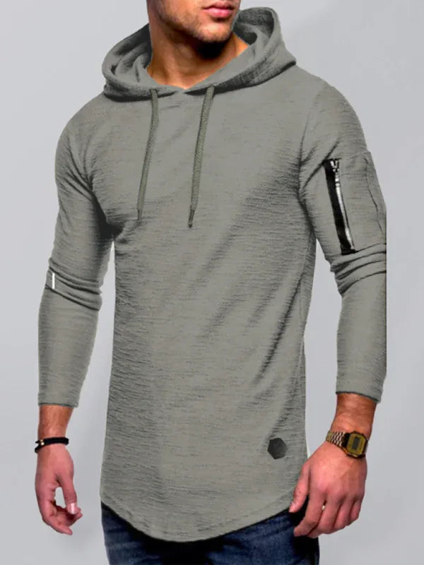 Men's solid color hooded casual long-sleeve T-shirt - Shello's Creative Boutique