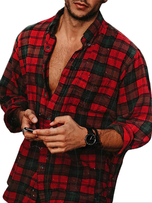 Flannel Plaid Men's Long Sleeve Shirt Shello Creative Boutique