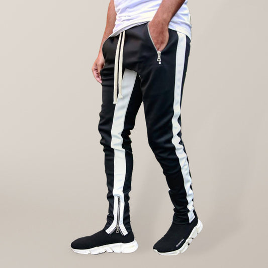 Men's color-block casual double-pocket multi-zipper sportspants Shello's Creative Boutique