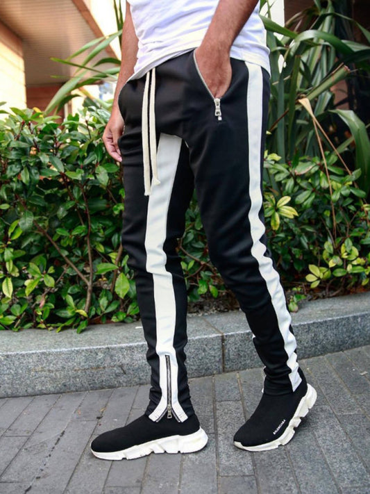 Men's color-block casual double-pocket multi-zipper sportspants Shello's Creative Boutique