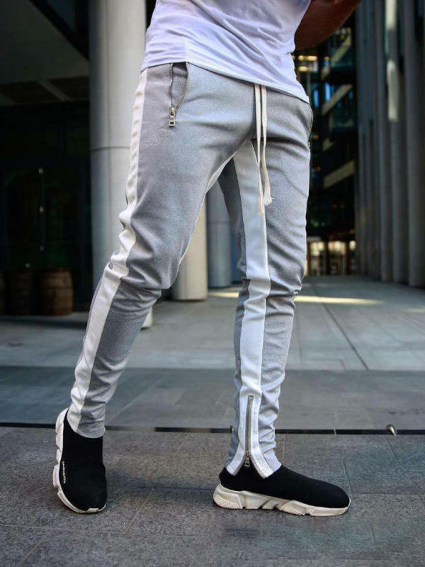 Men's color-block casual double-pocket multi-zipper sportspants Shello's Creative Boutique