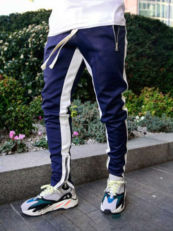 Men's color-block casual double-pocket multi-zipper sportspants Shello's Creative Boutique
