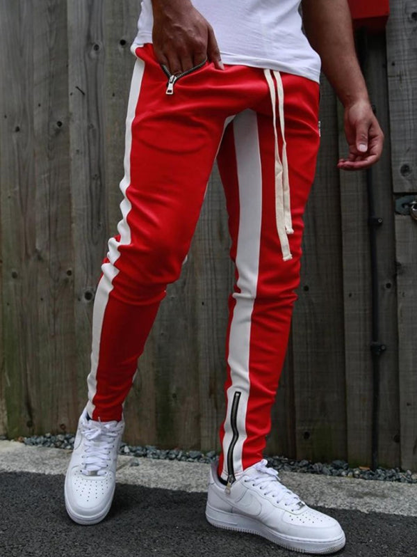 Men's color-block casual double-pocket multi-zipper sportspants Shello's Creative Boutique
