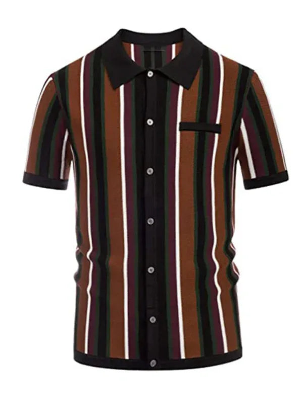 Stylish Comfort - Men's Single-Breasted Stripe Short Sleeve Shirt - Shello's Creative Boutique
