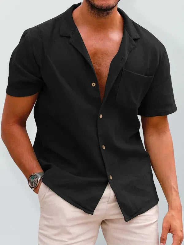Men's Woven Linen Loose Lapel Shirt - Shello's Creative Boutique