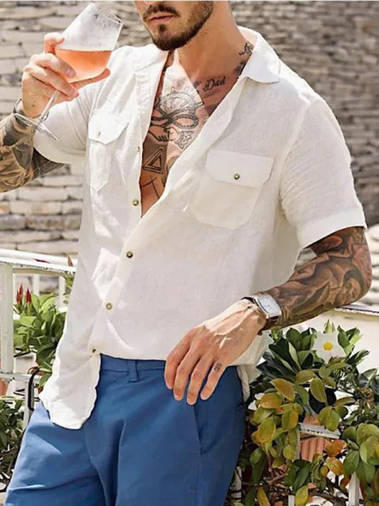 Men's Woven Casual Two Pocket Short Sleeve Shirt - Shello's Creative Boutique