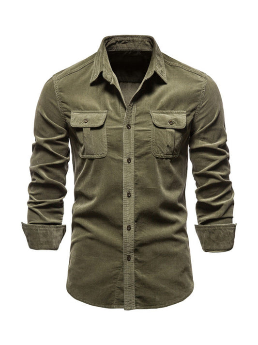 Men's corduroy slim-fit casual long-sleeve shirt