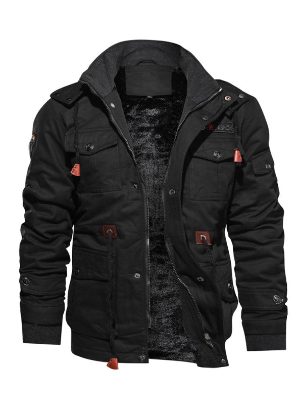 Men's Mid-Length Loose Stand Collar Hooded Cotton Top Youth Men's Jacket Shello's Creative Boutique