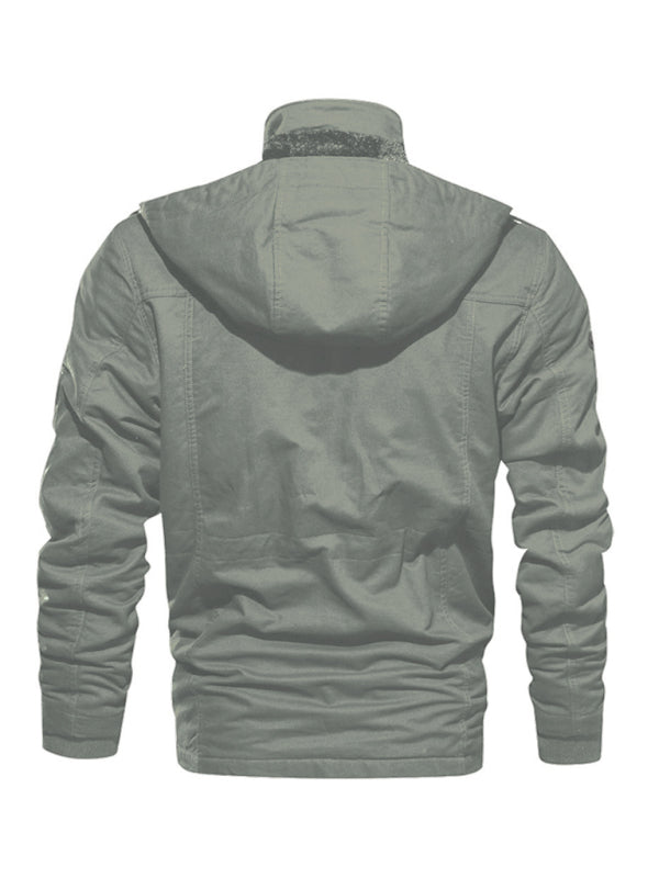 Men's Mid-Length Loose Stand Collar Hooded Cotton Top Youth Men's Jacket Shello's Creative Boutique
