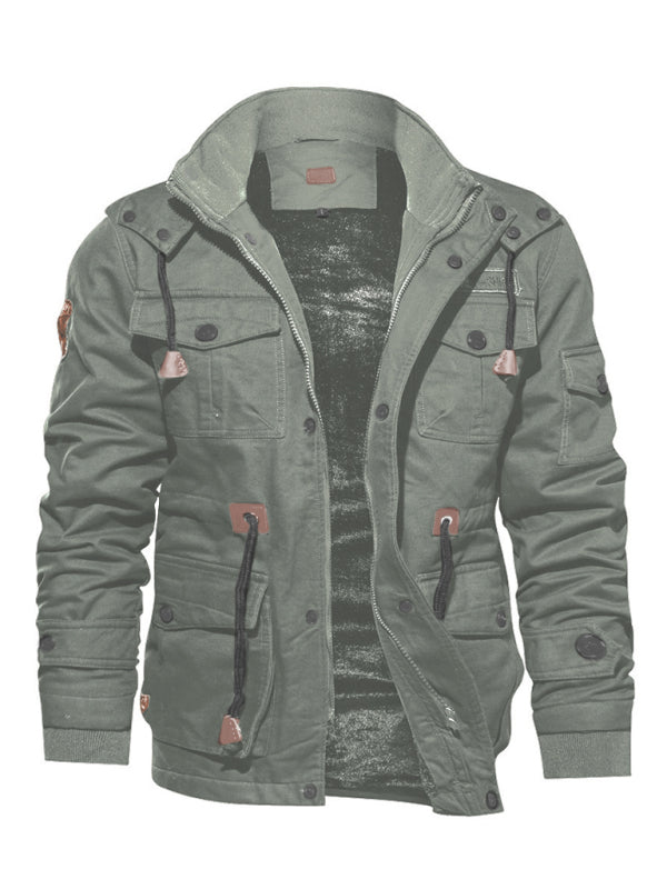 Men's Mid-Length Loose Stand Collar Hooded Cotton Top Youth Men's Jacket Shello's Creative Boutique