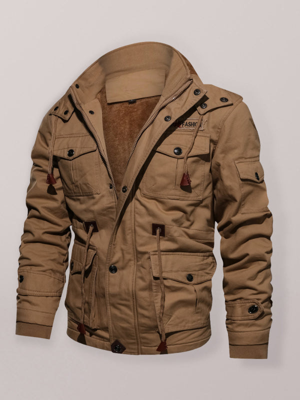 Men's Mid-Length Loose Stand Collar Hooded Cotton Top Youth Men's Jacket Shello's Creative Boutique