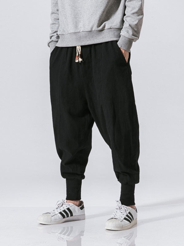 Linen Pants Men's Hip Hop Breathable Cotton Linen Trousers Solid Color Bloomers Casual Pants Shello's Creative Boutique