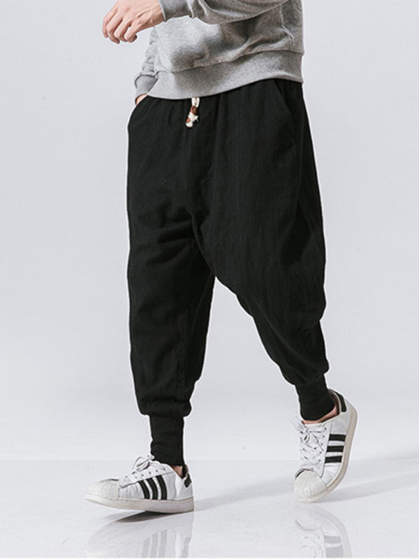 Linen Pants Men's Hip Hop Breathable Cotton Linen Trousers Solid Color Bloomers Casual Pants Shello's Creative Boutique