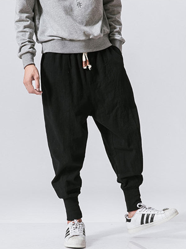 Linen Pants Men's Hip Hop Breathable Cotton Linen Trousers Solid Color Bloomers Casual Pants Shello's Creative Boutique