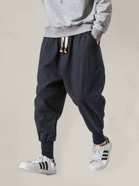 Linen Pants Men's Hip Hop Breathable Cotton Linen Trousers Solid Color Bloomers Casual Pants Shello's Creative Boutique