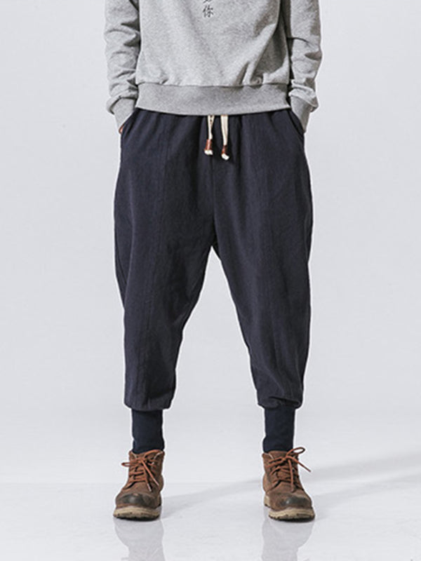 Linen Pants Men's Hip Hop Breathable Cotton Linen Trousers Solid Color Bloomers Casual Pants Shello's Creative Boutique