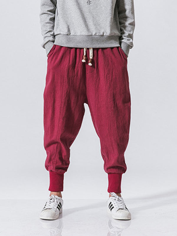 Linen Pants Men's Hip Hop Breathable Cotton Linen Trousers Solid Color Bloomers Casual Pants Shello's Creative Boutique