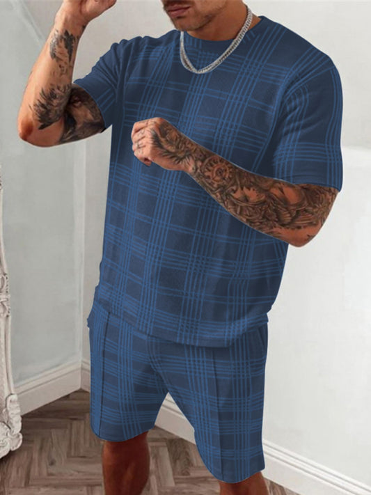 Men's casual plaid short-sleeved T-shirt + shorts two-piece set Shello's Creative Boutique
