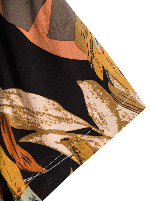 Men's Fashion Trend Casual Cotton Printed Short Sleeve Shirt