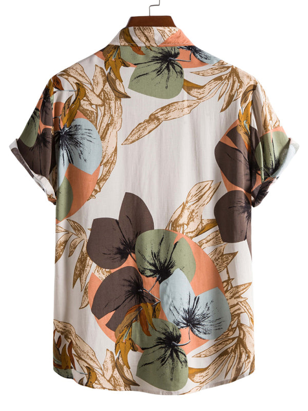 Men's Fashion Trend Casual Cotton Printed Short Sleeve Shirt